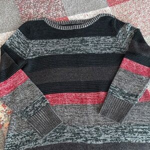 Apt. 9 Dark Green, Gray, and Red Striped Sweater
